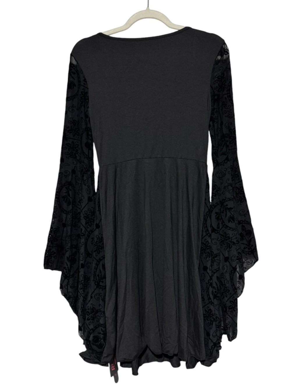 NWT Black Gothic Victorian Dress Size S Velvet Corset Lace Up Fluted Sleeve Vamp - Picture 2 of 6